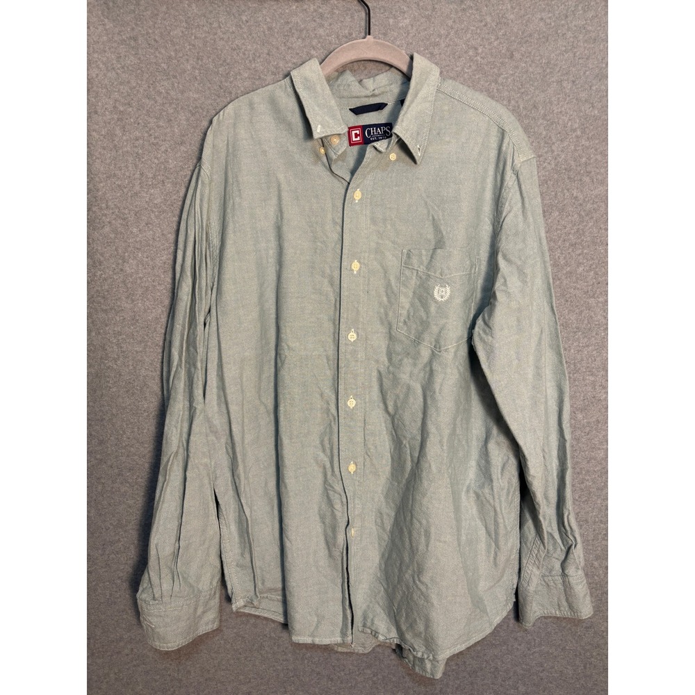Chaps Oxford Button Down Shirt Men L Green Blue Cotton Preppy Classic Casual